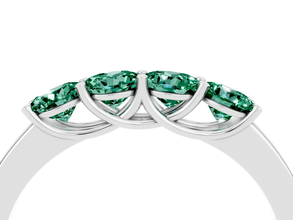 Four-Stone Round Green Sapphire Prong-Set Band Platinum