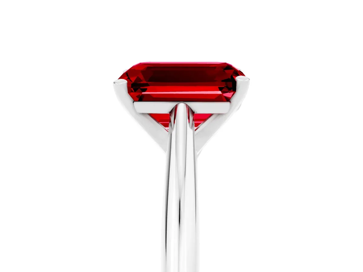 Emerald Cut Ruby Solitaire Engagement Ring with Cathedral Setting and Four-Prong Mount White gold
