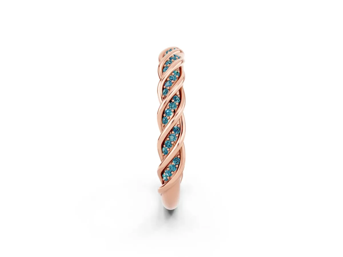 Twisted Pavé Round Blue Topaz Eternity Band with Shared Prong Setting Rose gold