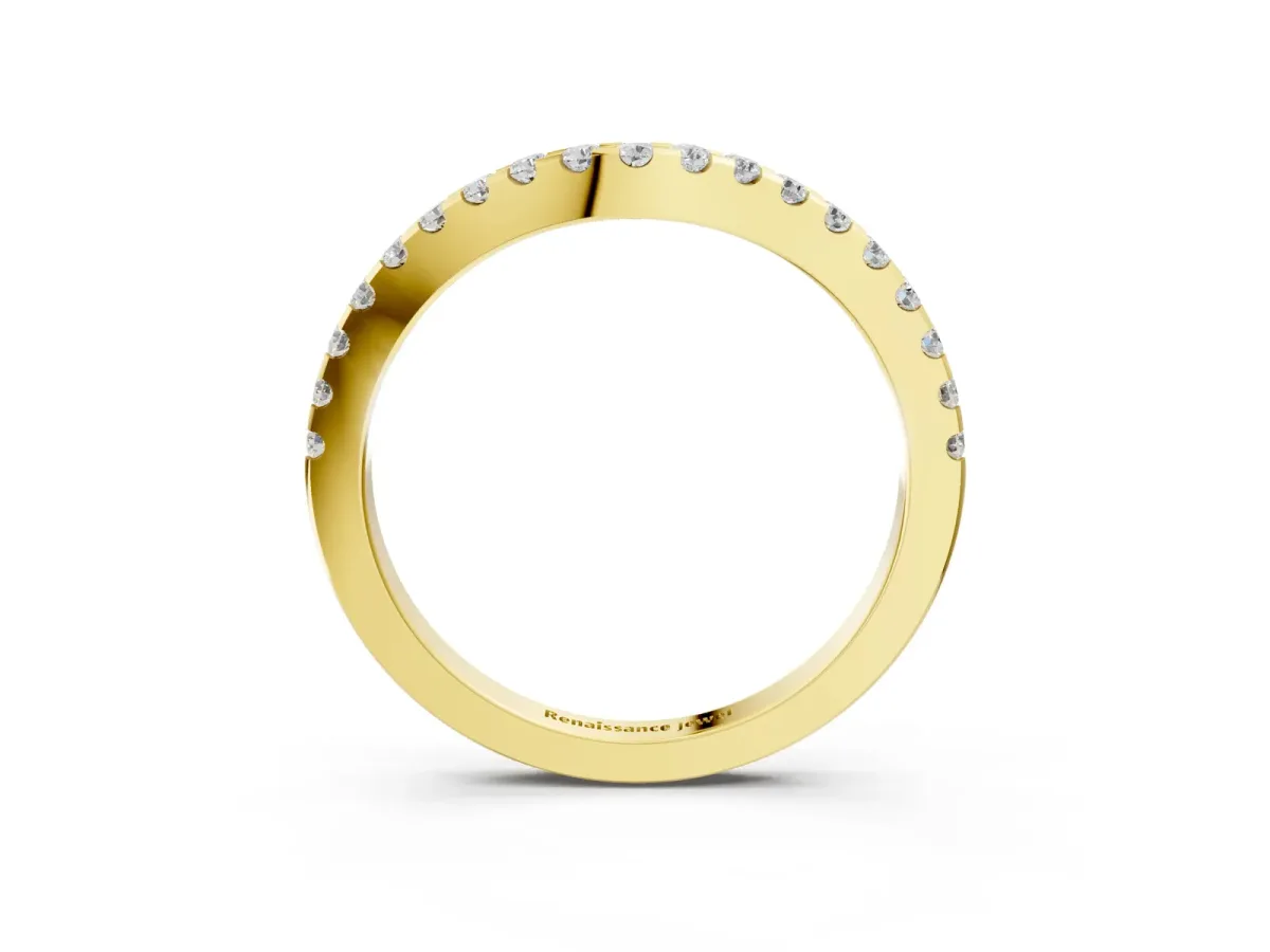 Pavé Round Diamond Curved Wedding Band Yellow gold