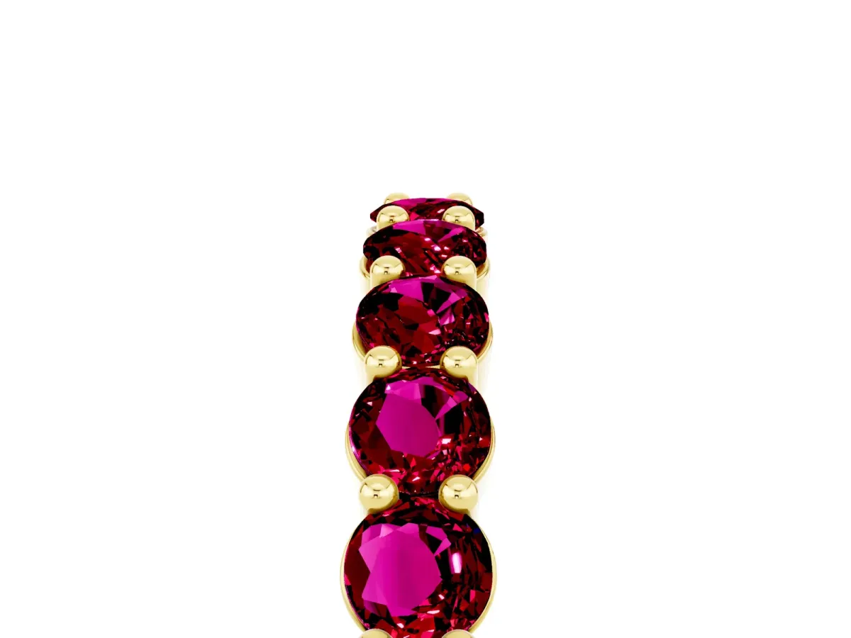 Round Garnet Half Eternity Band with Prong Setting Yellow gold