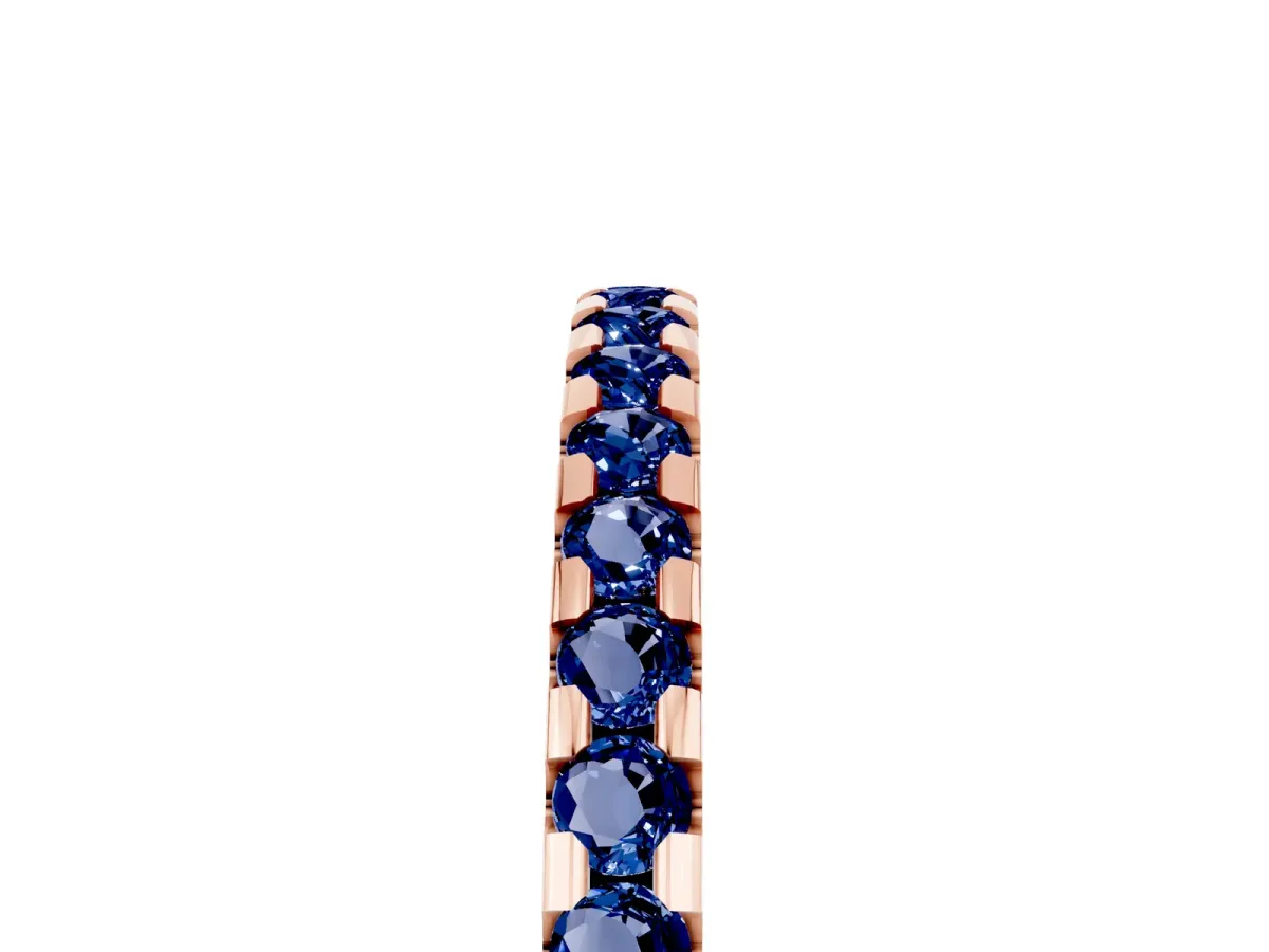 Round Blue Sapphire Pavé Set Eternity Band with Micro Prong Setting Rose gold