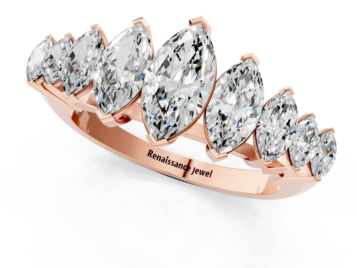 Marquise Diamond Prong Set Curved Band Rose gold