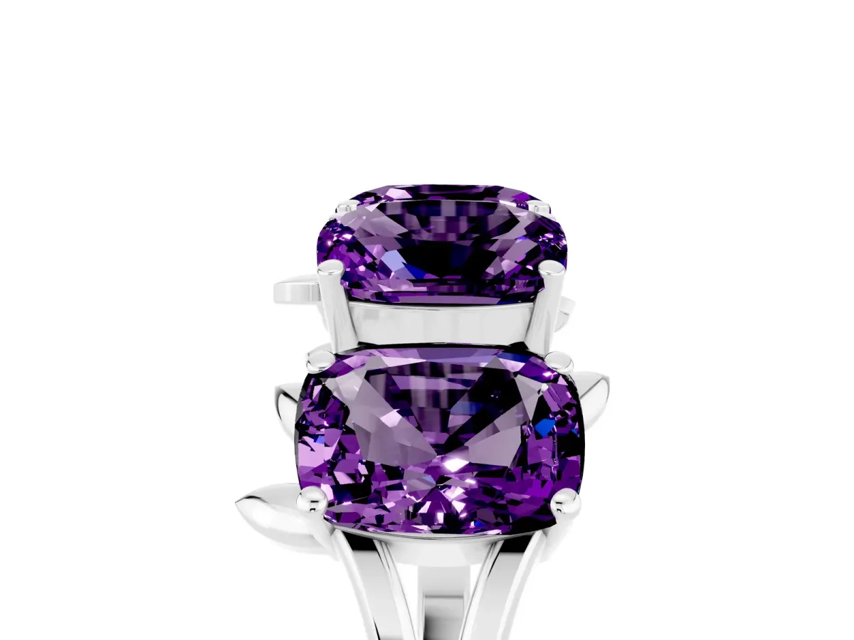 Emerald Cut Amethyst Prong-Set Half Eternity Band Silver