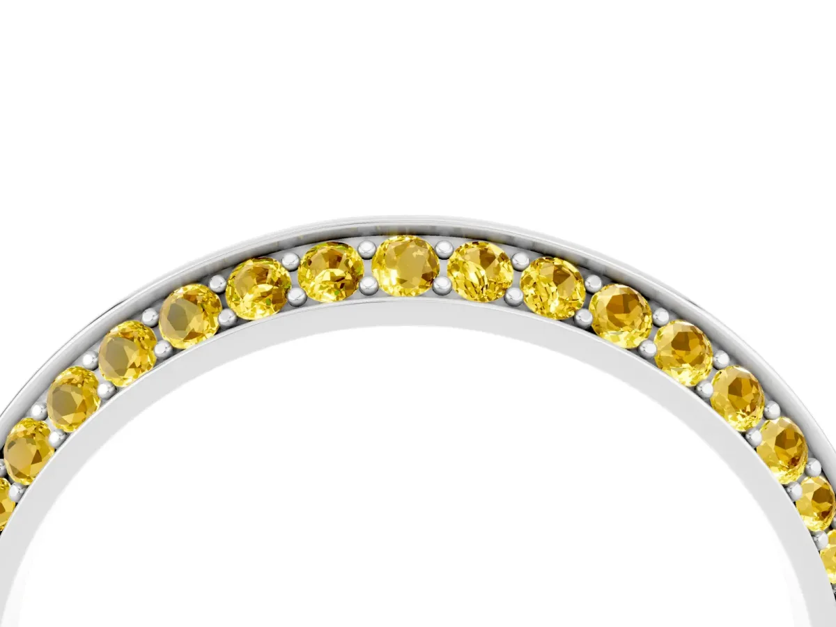 Double Row Pavé Round Yellow Sapphire Eternity Band with Channel Setting Platinum