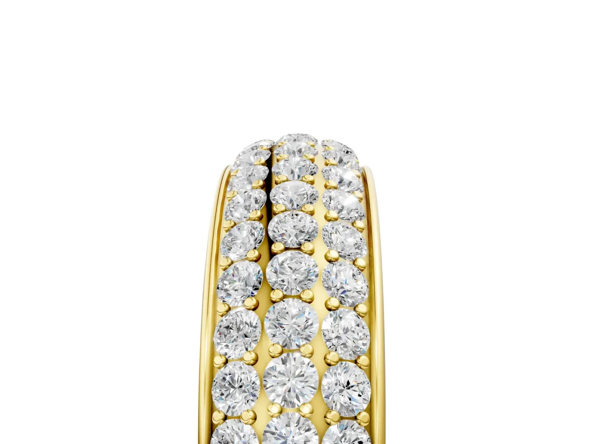 Three-Row Round Diamond Eternity Band with Shared Prong Setting Yellow gold