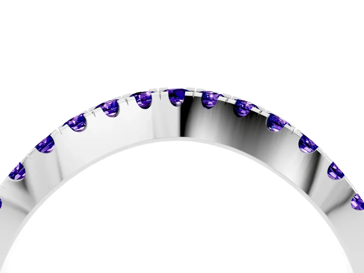 Round Tanzanite Pavé Curved Band with Shared Prong Setting Platinum