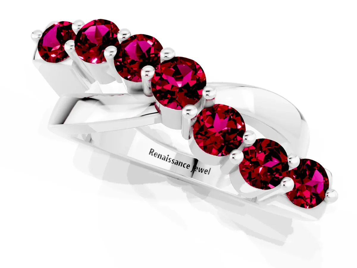 Round Garnet Prong-Set Crossover Band Platinum