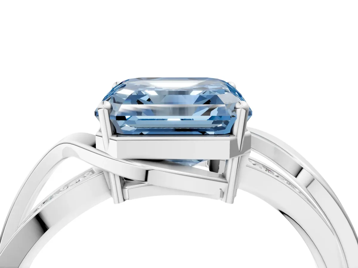 Fancy Blue Asscher Cut Solitaire Twisted Band with Prong Setting Platinum