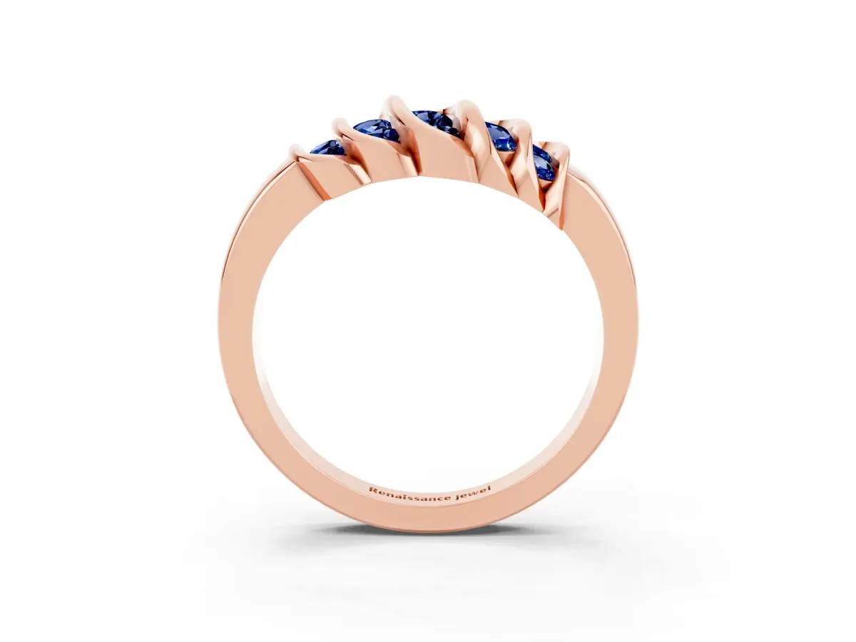 Round Blue Sapphire Multi-Row Crossover Band Rose gold