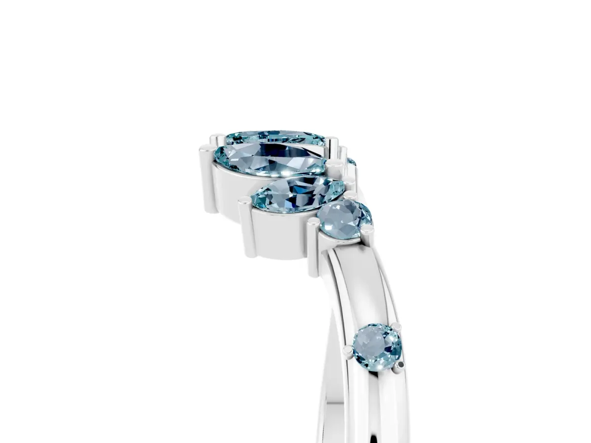 Open Marquise Cluster Aquamarine Band with Prong Setting Platinum