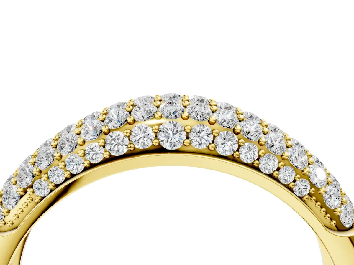 Three-Row Pavé Round Diamond Dome Band Yellow gold