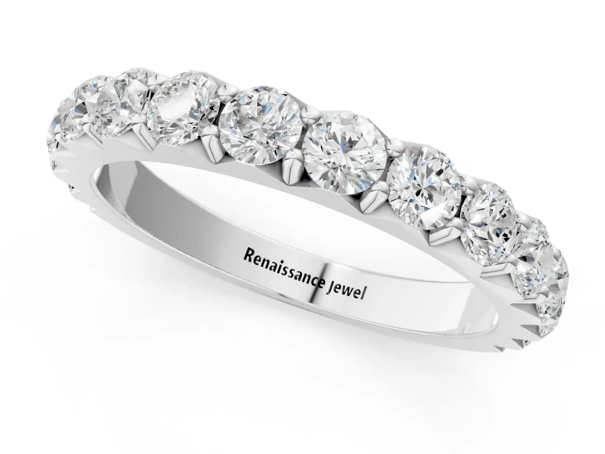Round Diamond Half Eternity Band with Classic Prong Setting White gold