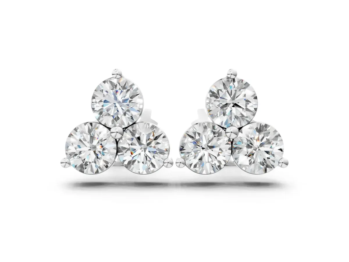 Triangular Cluster Round Diamond Stud Earrings with Prong Setting White gold