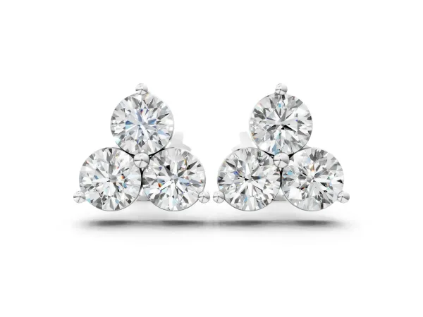 Triangular Cluster Round Diamond Stud Earrings with Prong Setting Silver