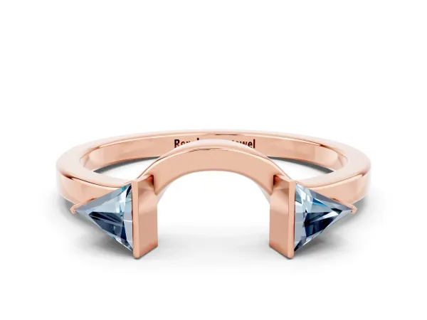 Trillion Aquamarine Open Band Ring with Bezel Setting Rose gold