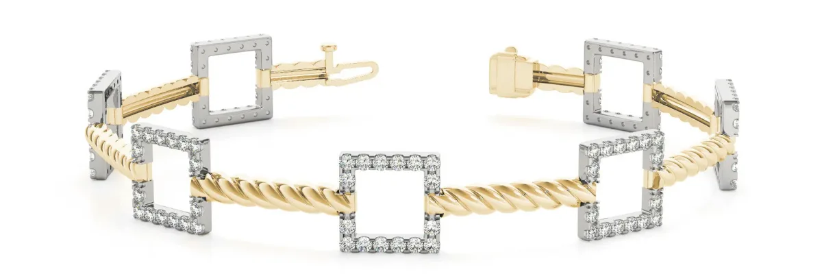 Square Diamond Pavé Twisted Link Bracelet Yellow gold