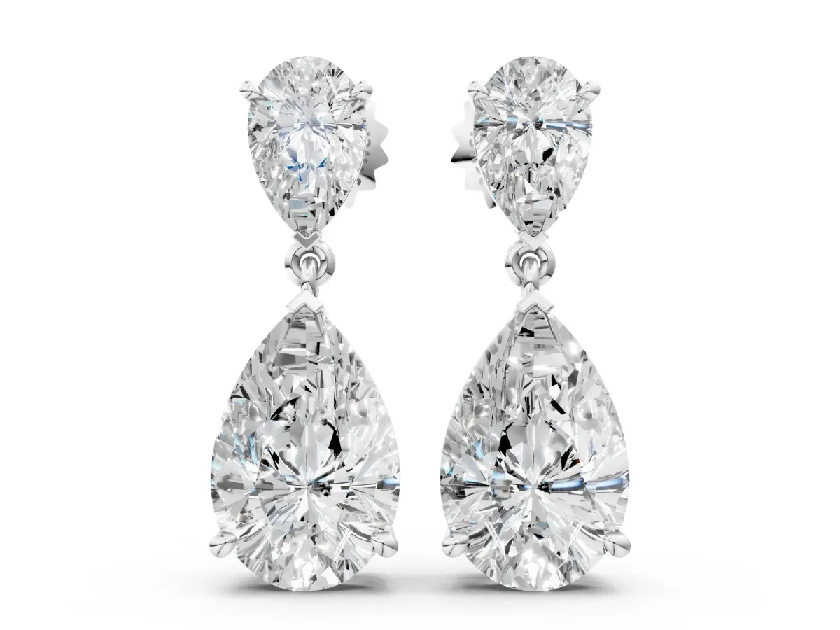 Pear Cut Diamond Two Stone Drop Earrings Platinum