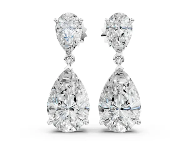 Pear Cut Diamond Two Stone Drop Earrings Platinum