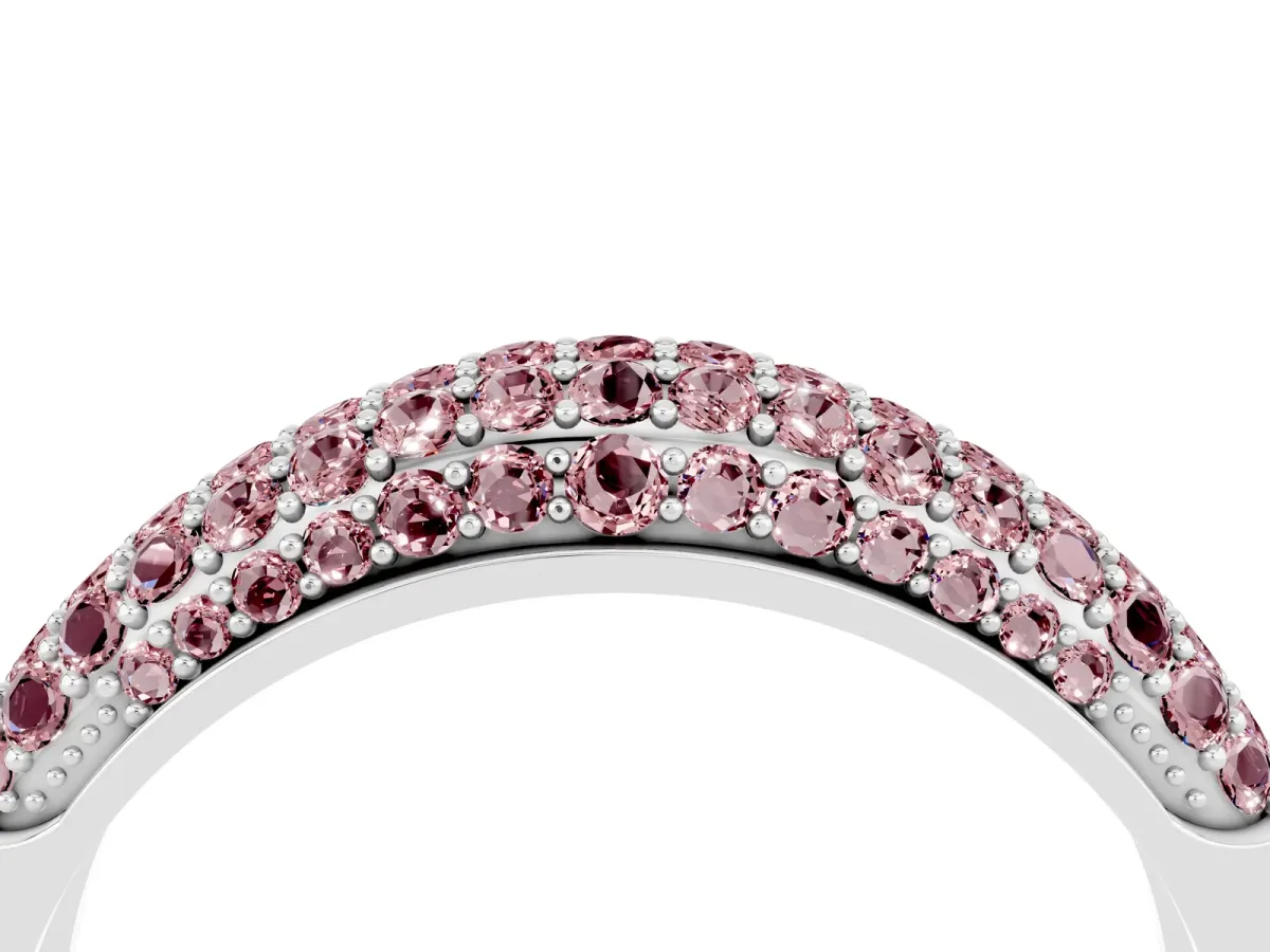 Three-Row Pavé Round Morganite Dome Band Platinum