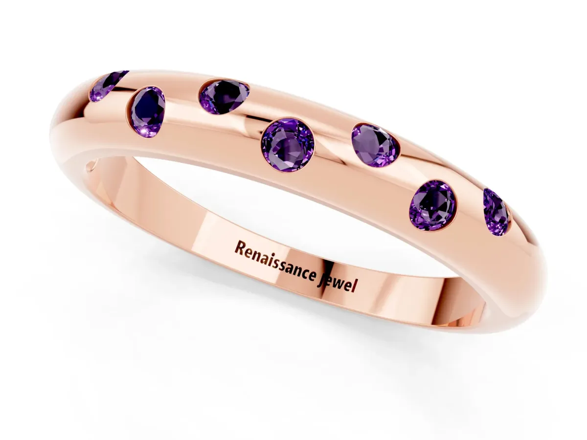Round Amethyst Flush-Set Comfort Fit Band Rose gold