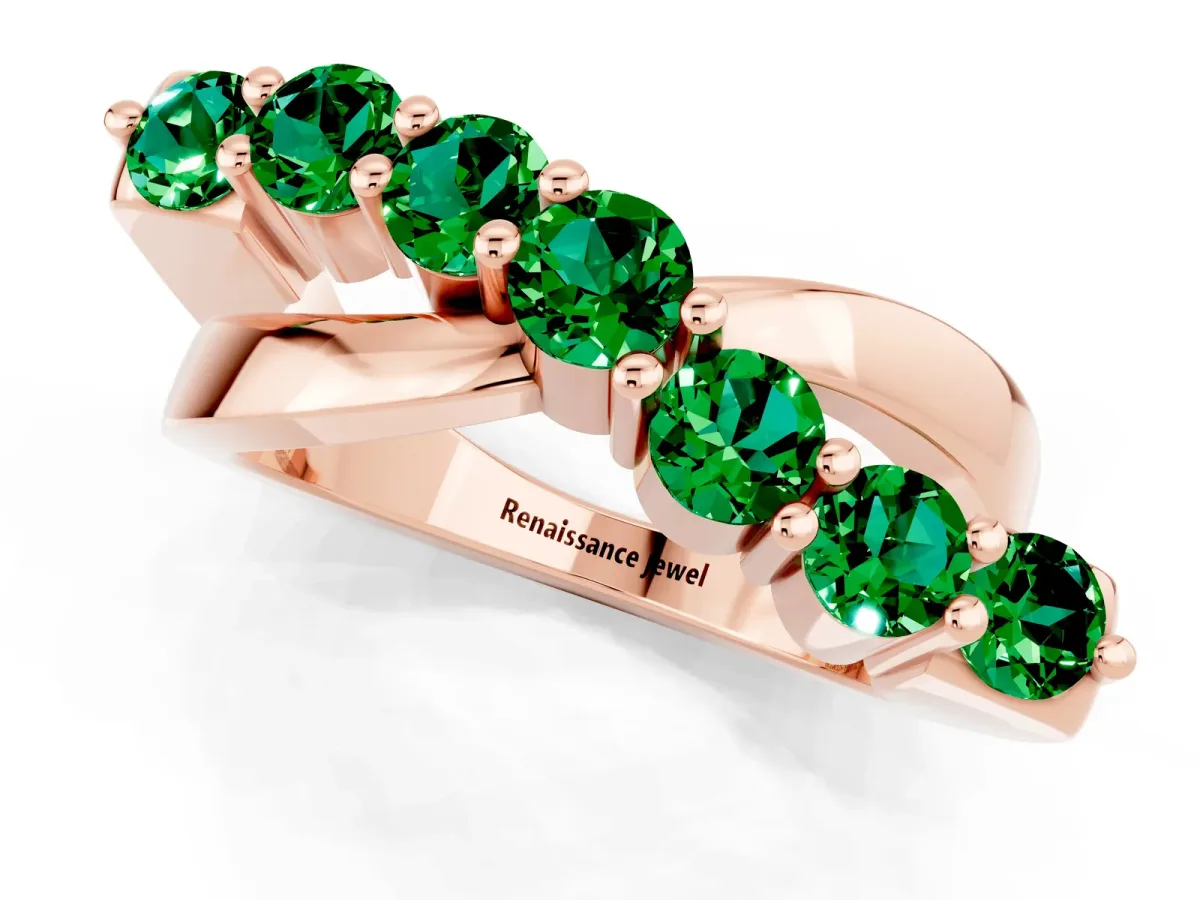 Round Emerald Prong-Set Crossover Band Rose gold