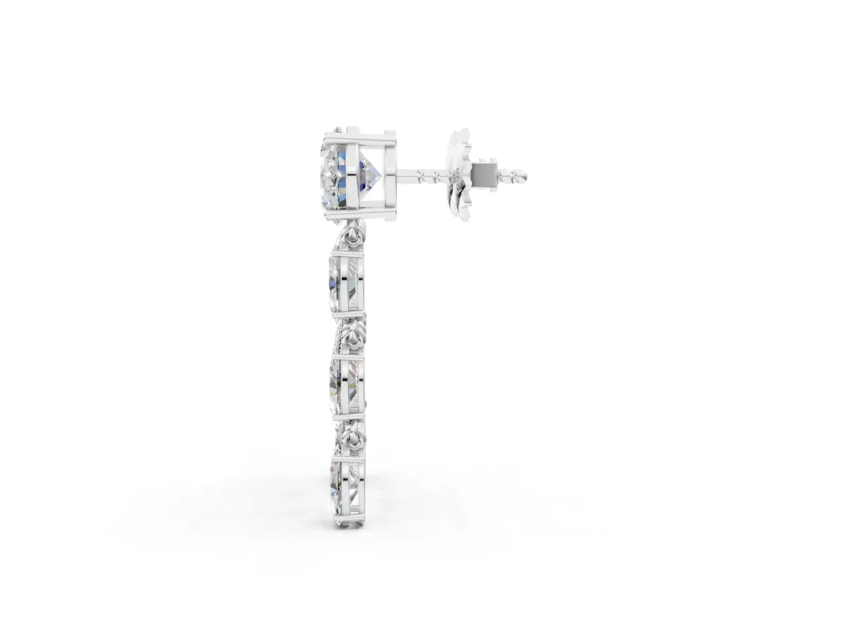 Oval Cut Diamond Multi-Row Drop Earrings White gold