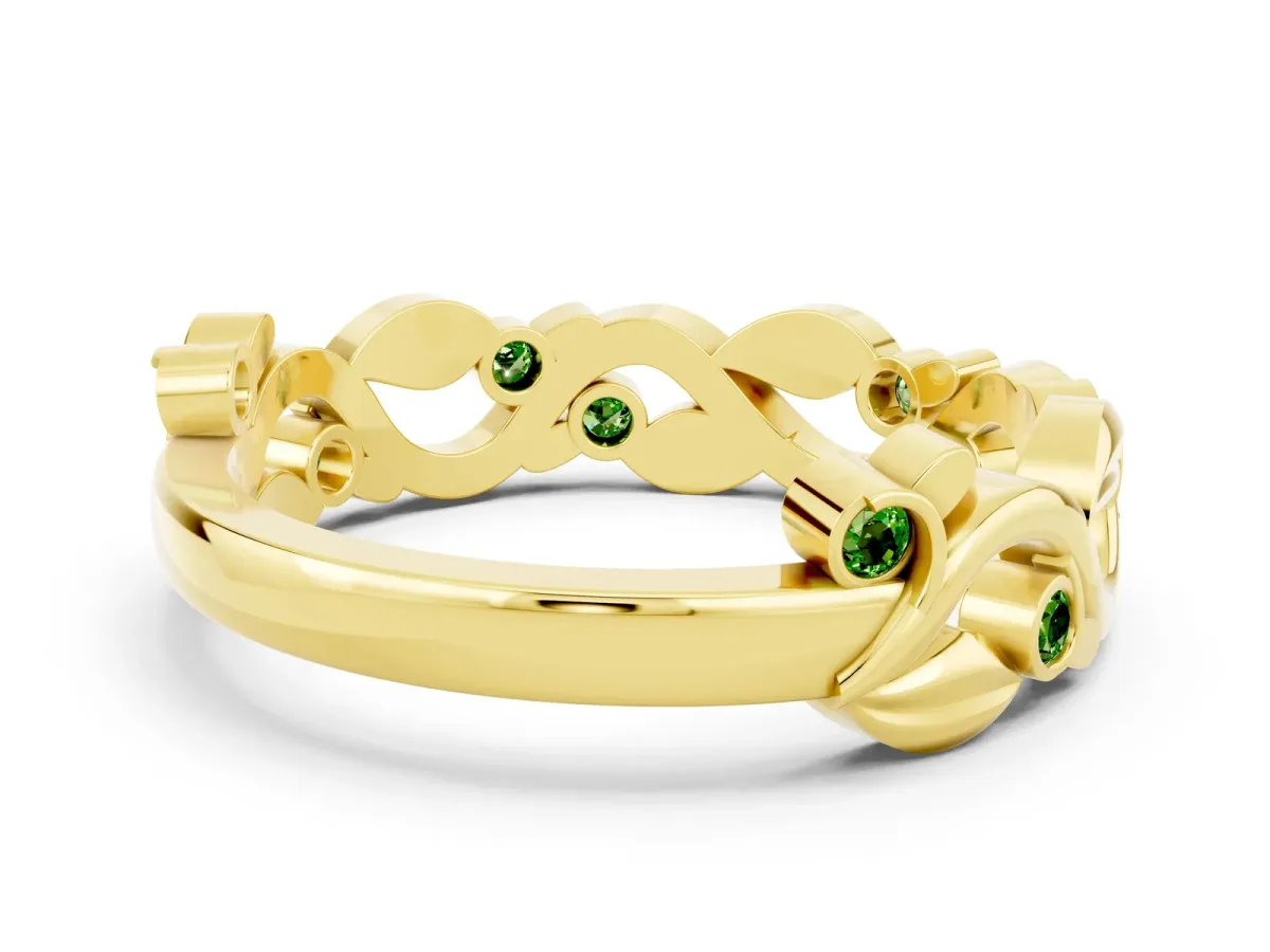 Round Peridot Leaf Eternity Band with Bezel Setting Yellow gold