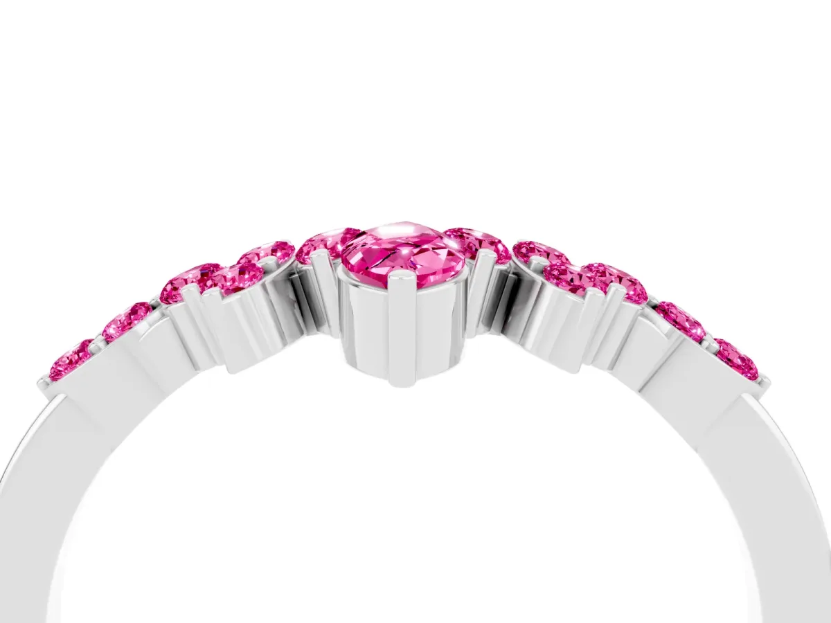 Marquise and Round Pink Sapphire Chevron Band with Prong Setting Silver