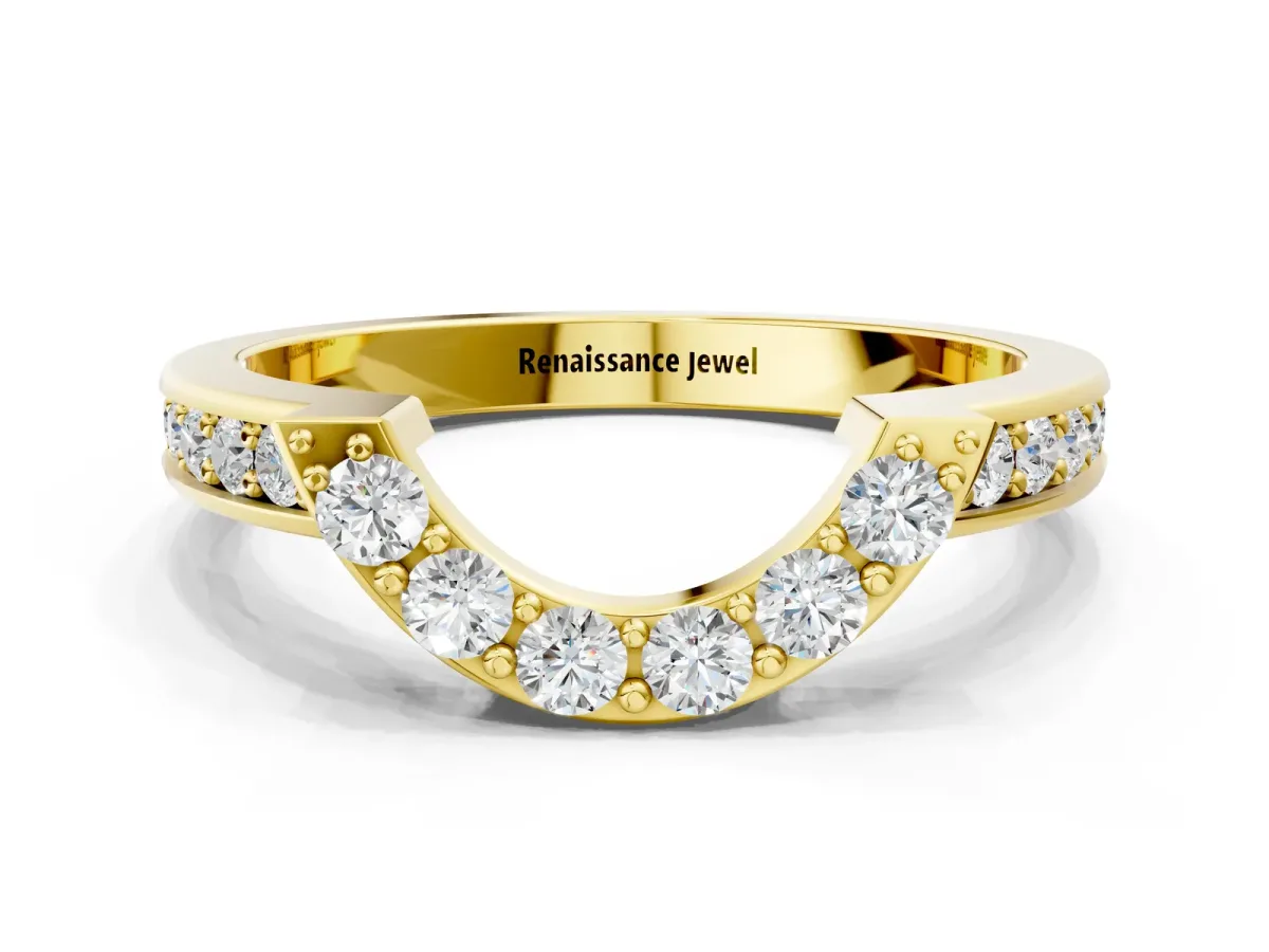 U-Shaped Pavé Round Diamond Contour Band with Shared Prong Setting Yellow gold