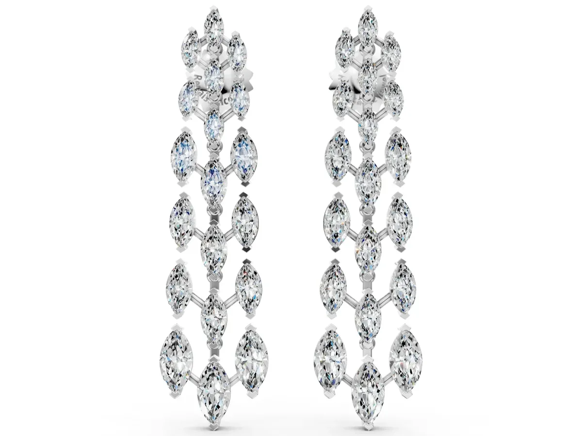 Marquise Diamond Linear Drop Earrings Silver