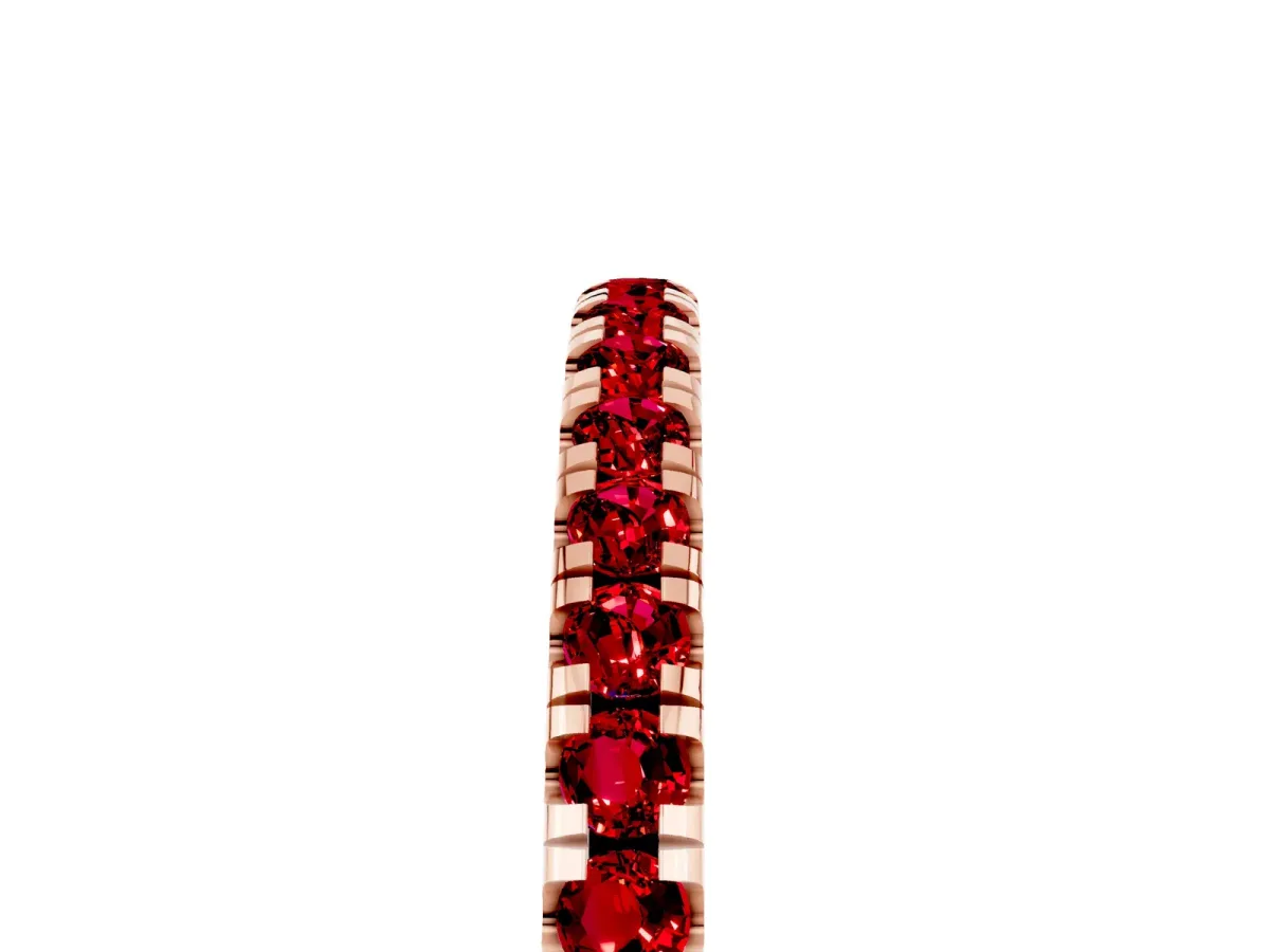 Pavé Round Ruby Half Eternity Band with Shared Prong Setting Rose gold