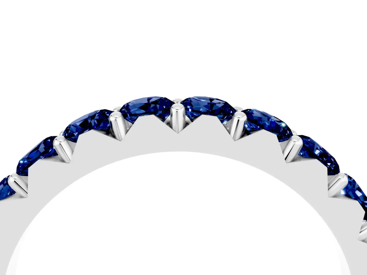 Round Blue Sapphire Half Eternity Band with Classic Prong Setting Silver