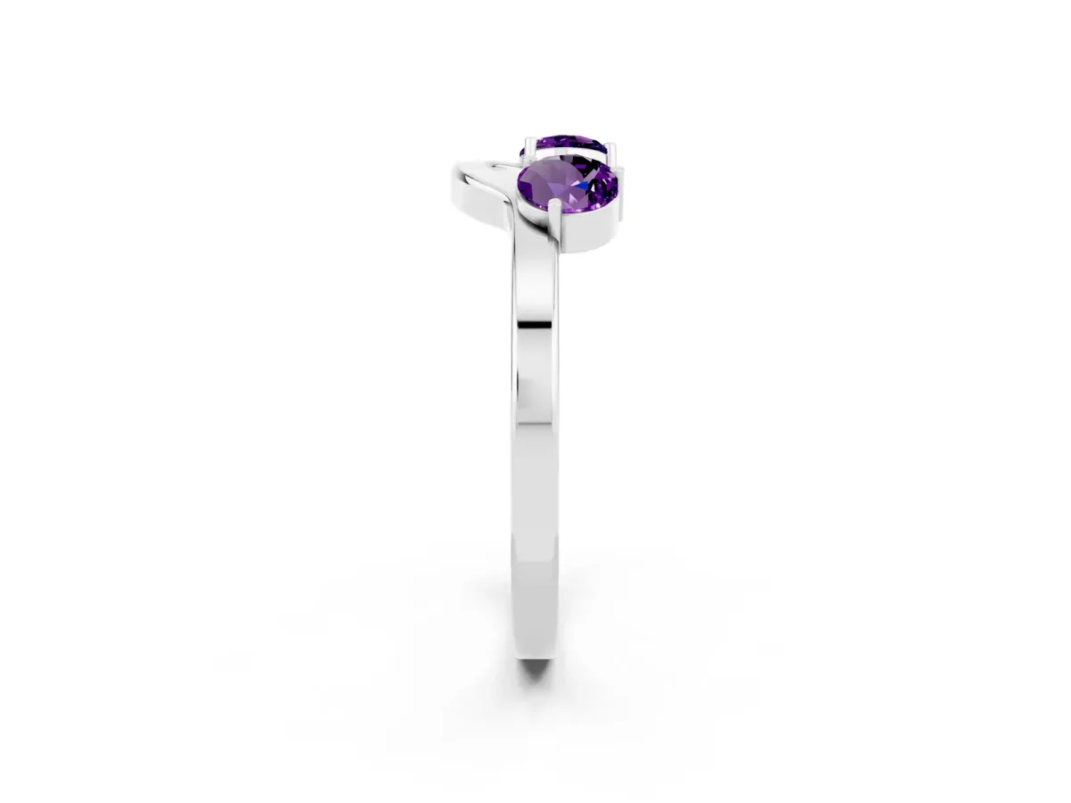 Dual Round Amethyst Open Band Ring with Prong Setting Silver