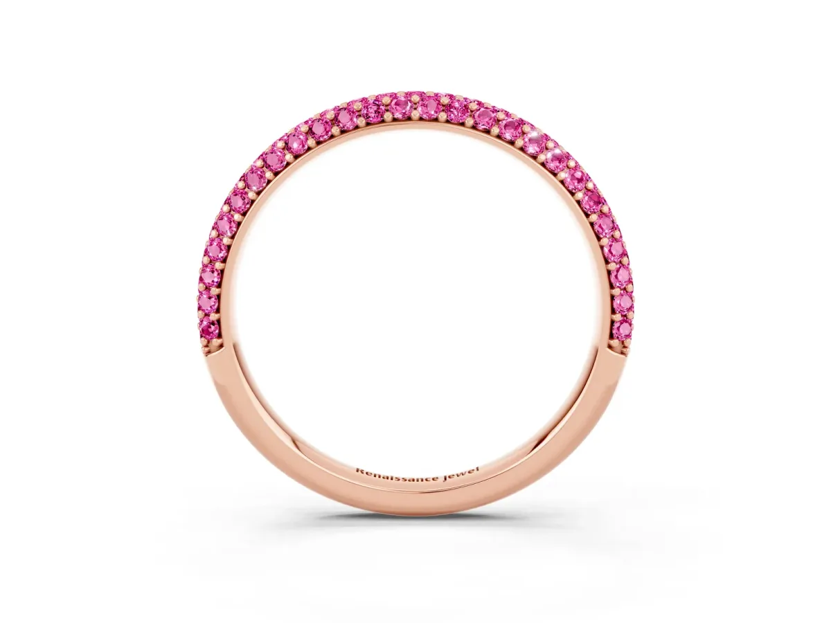 Round Pink Sapphire Pavé Eternity Band with Shared Prong Setting Rose gold