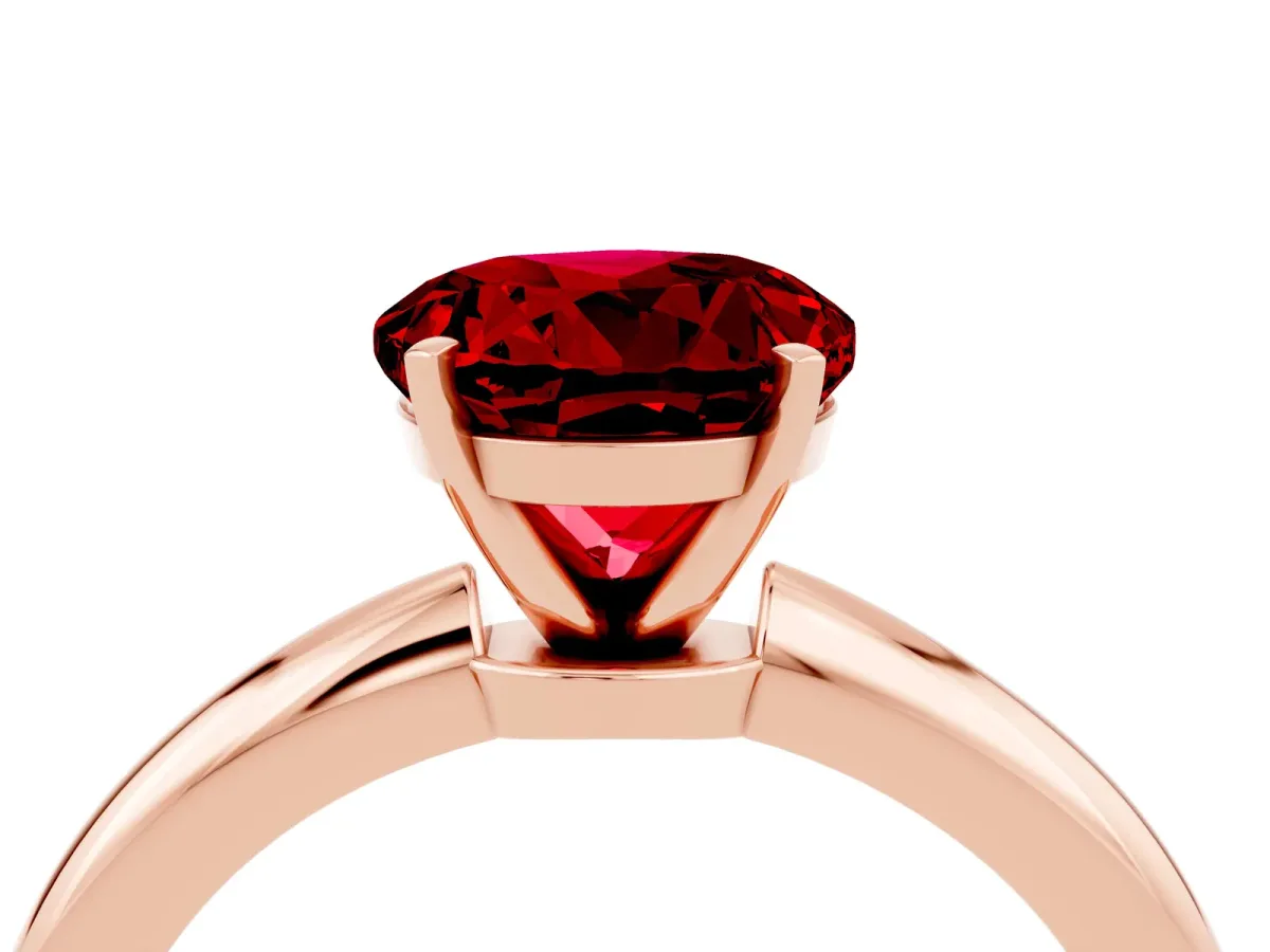 Round Cut Ruby Solitaire Ring with Six-Prong Setting and Classic Band Rose gold