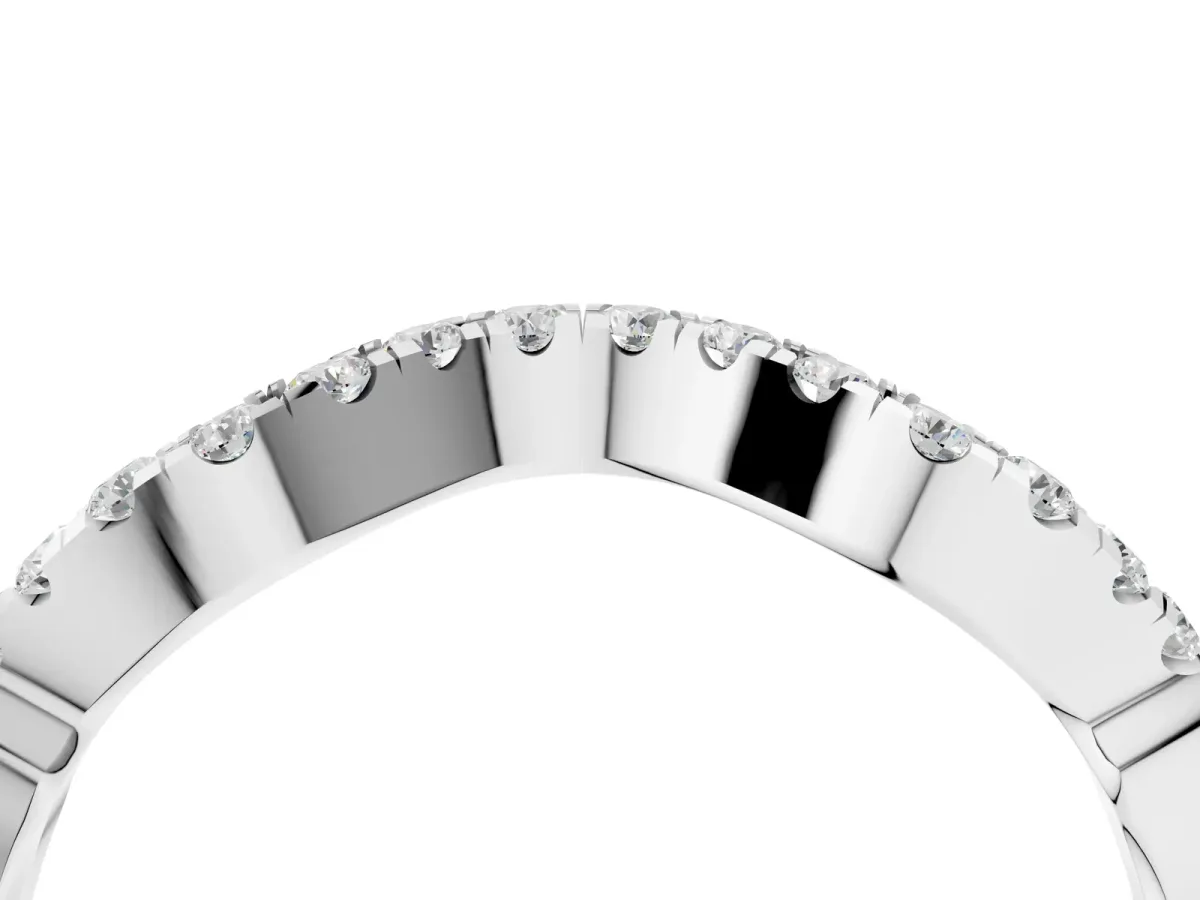 Curved Pavé Round Diamond Eternity Band with U-Prong Setting Silver