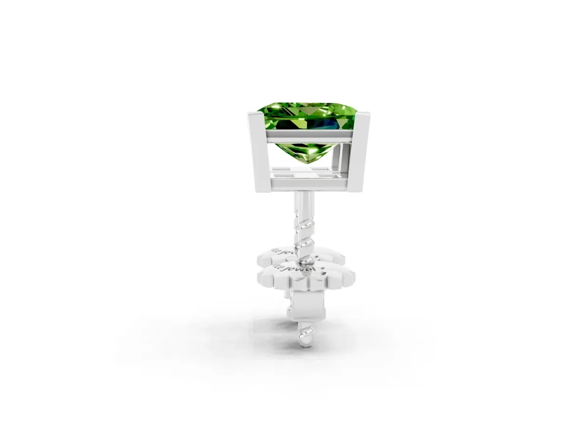 Princess Cut Peridot Stud Earrings Silver