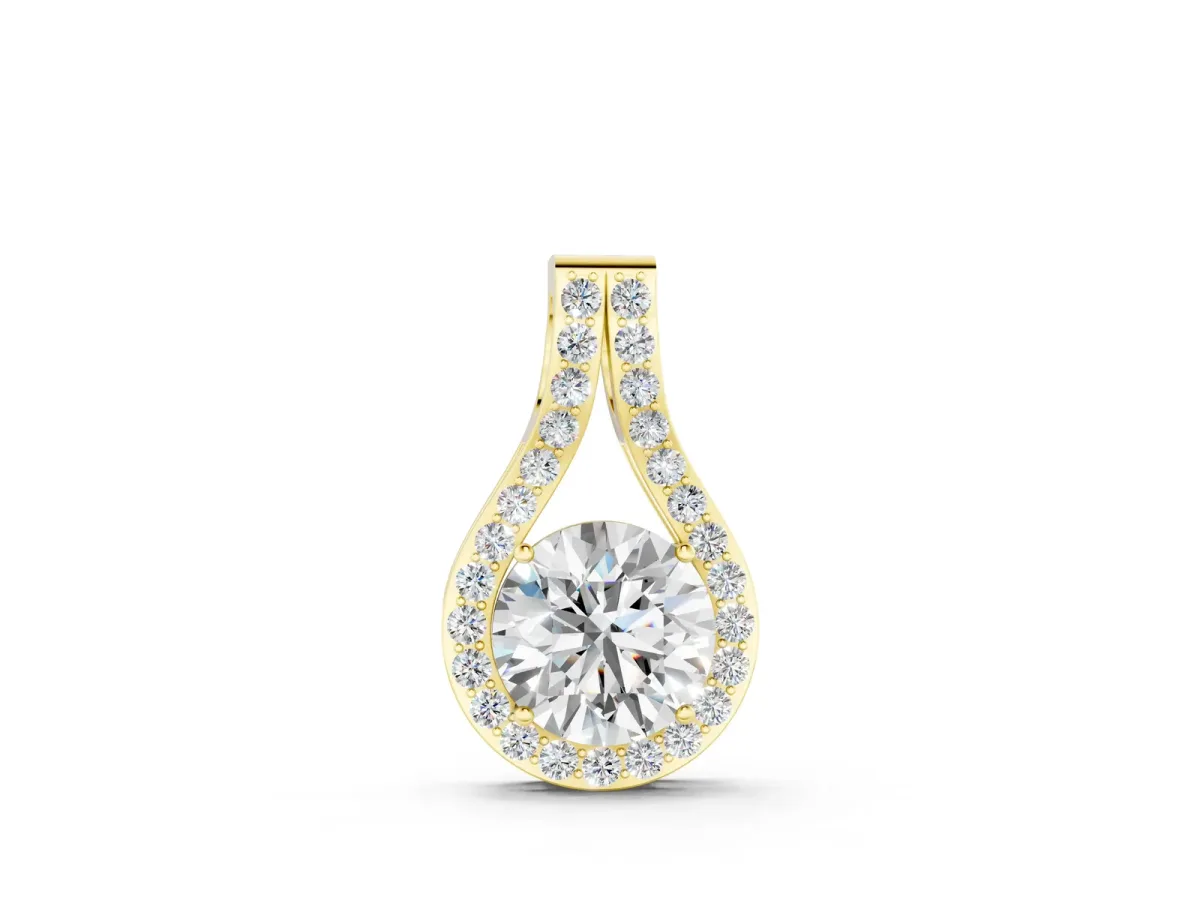 Round Halo Prong-Set Pendant Yellow gold