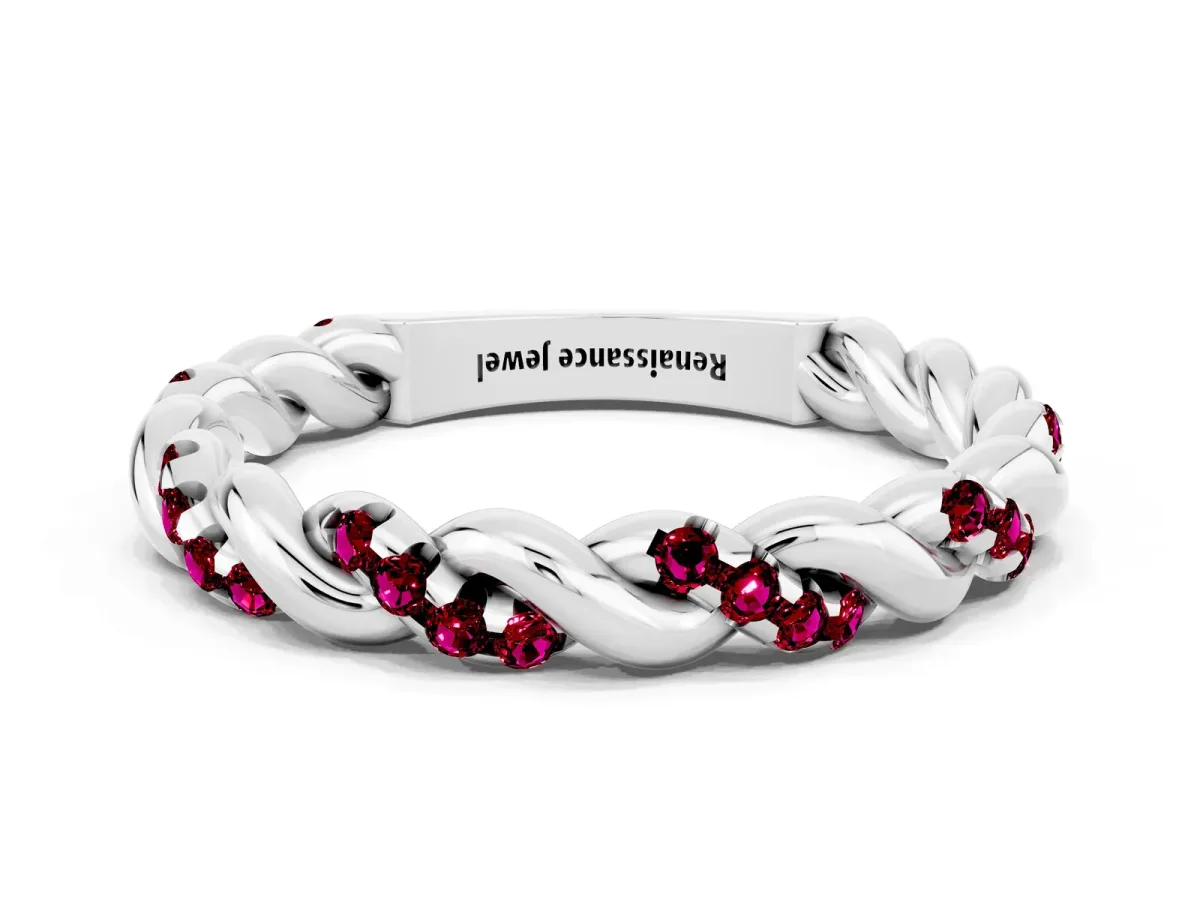 Twisted Pavé Round Garnet Eternity Band Platinum