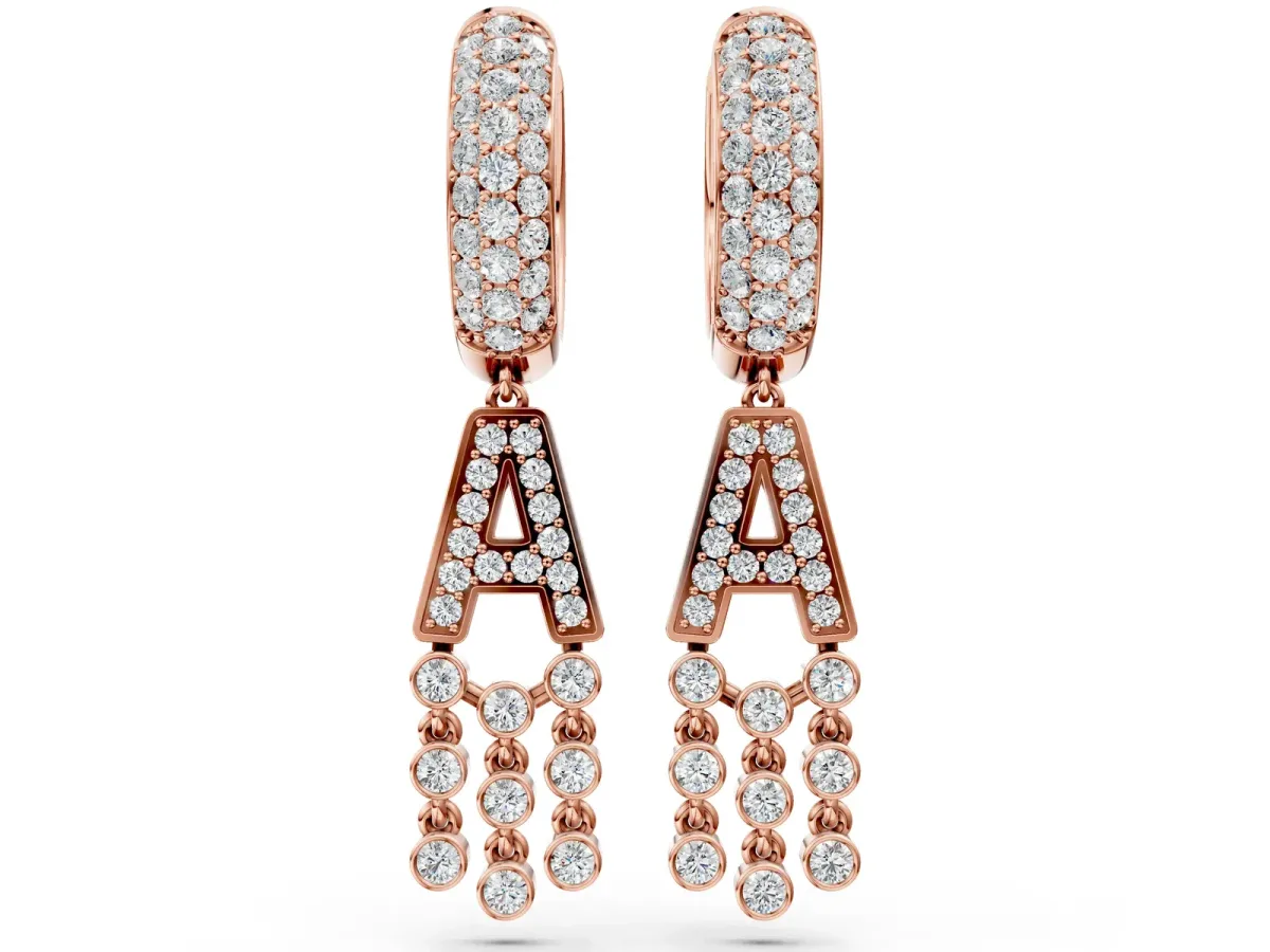 Round Diamond Initial A Huggie Hoop Earrings Rose gold