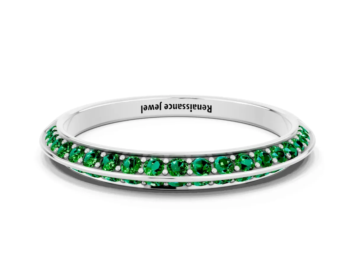 Double Row Pavé Round Emerald Eternity Band with Channel Setting White gold