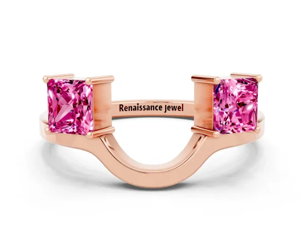 Princess Cut Pink Sapphire Two-Stone Open Band Ring with Four-Prong Setting Rose gold