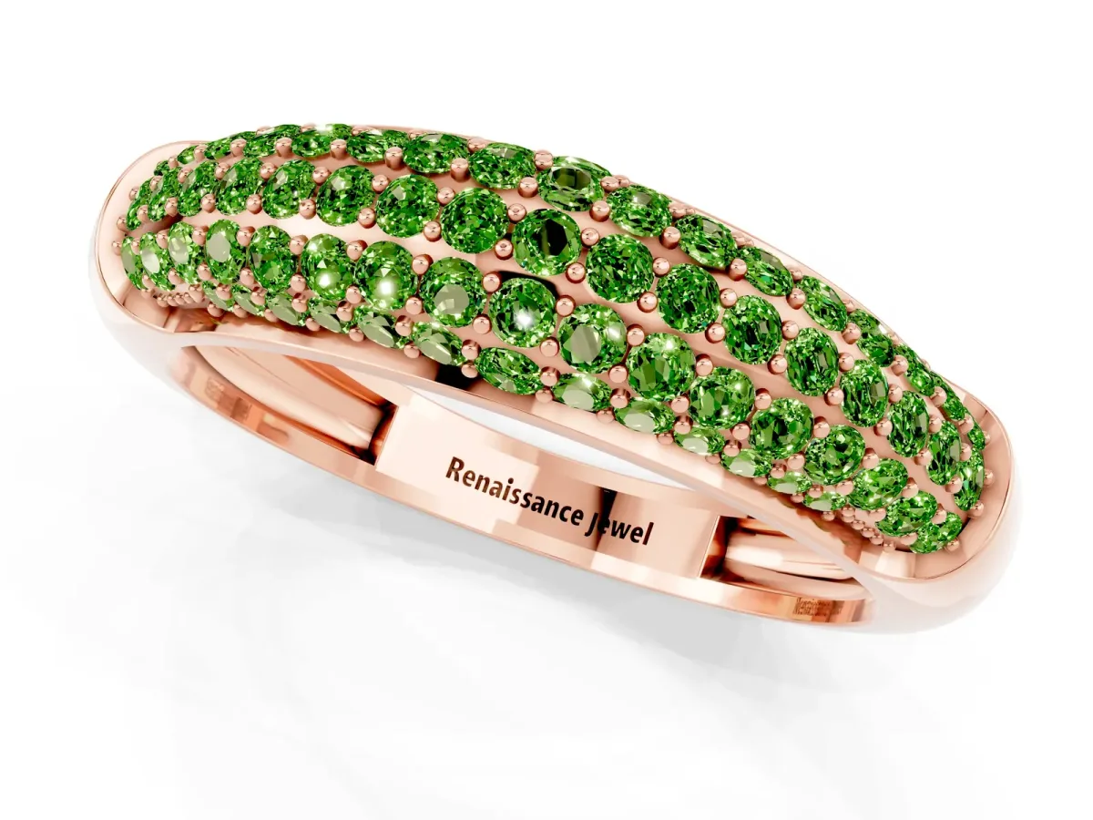 Three-Row Pavé Round Peridot Dome Band Rose gold