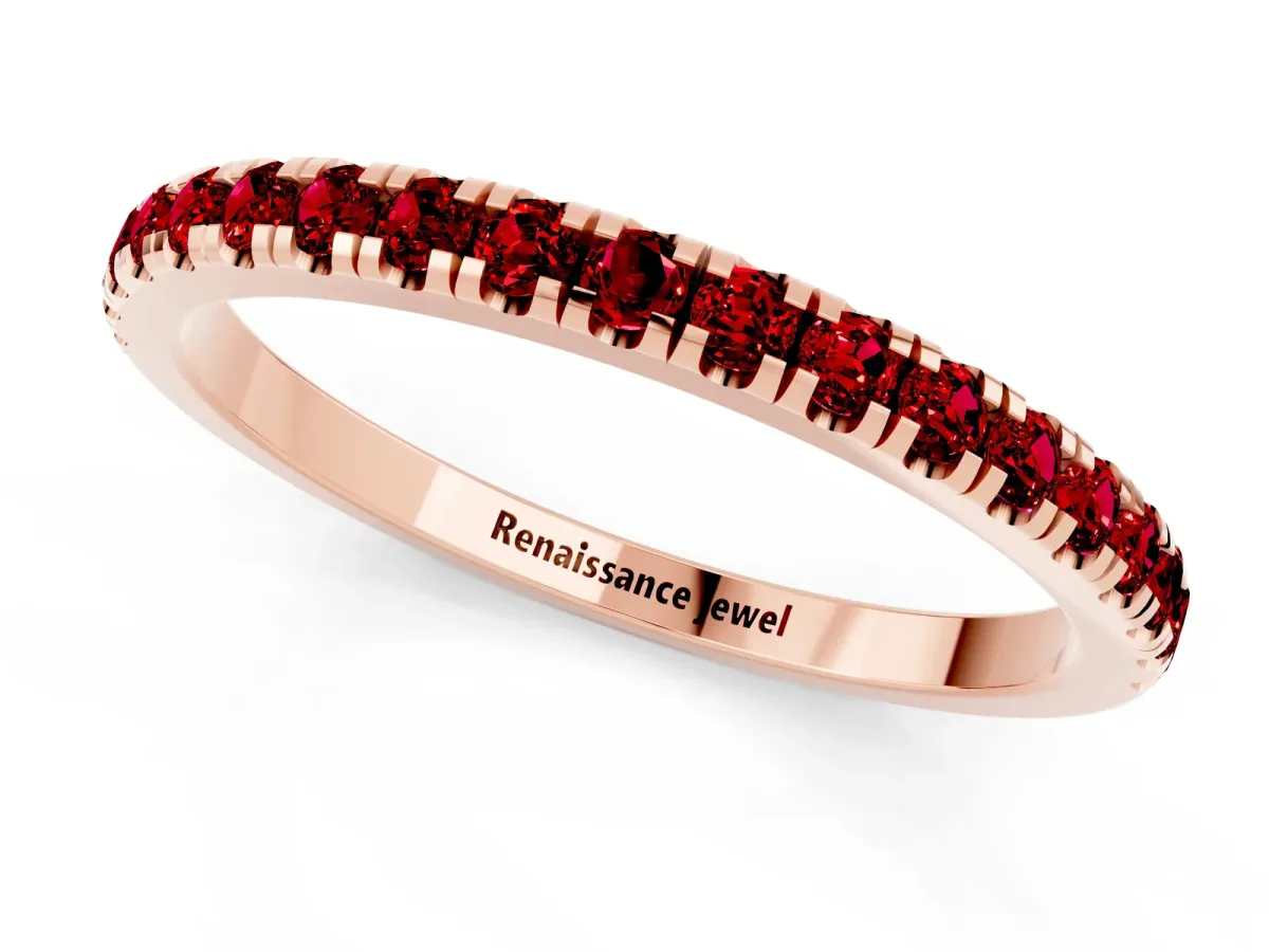 Pavé Round Ruby Half Eternity Band with Shared Prong Setting Rose gold