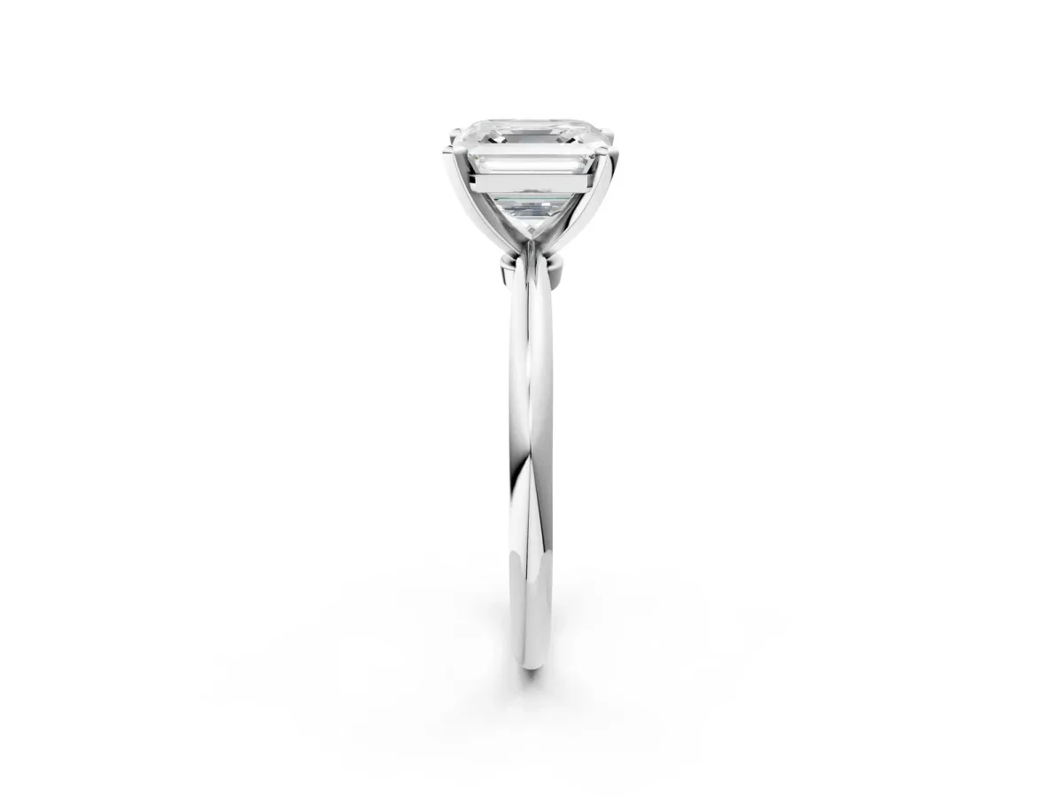Asscher Cut Diamond Solitaire Ring with Six-Prong Setting and Classic Band Platinum