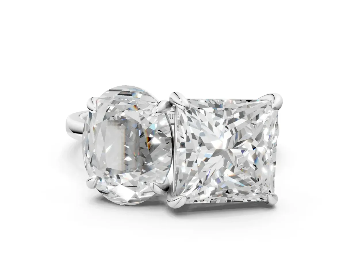 Oval and Princess Toi Moi Ring with Prong Setting and Plain Band Silver