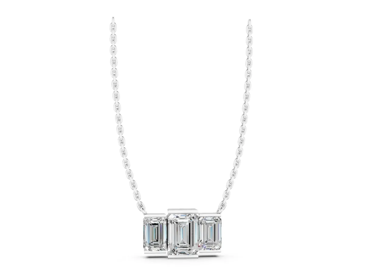 Emerald Cut Three-Stone Bar Pendant with Bar Prong Setting Silver