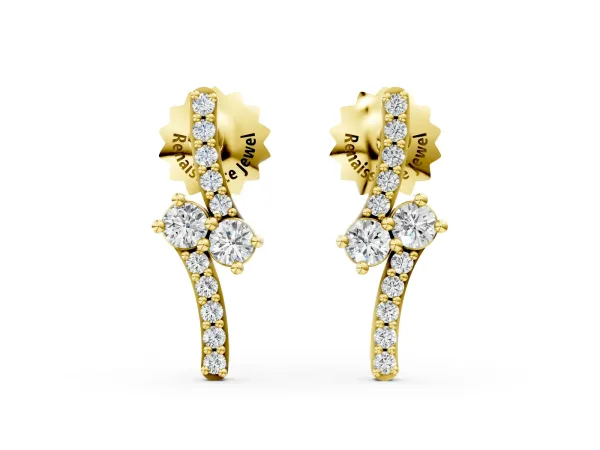 Round Diamond Two Stone Bypass Stud Earrings Yellow gold