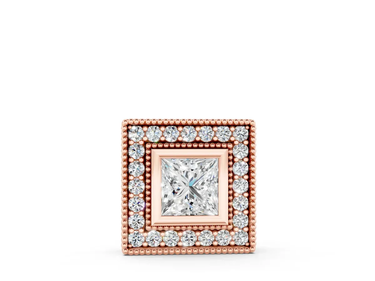 Square Halo Princess Cut Pendant with Bezel Setting Rose gold